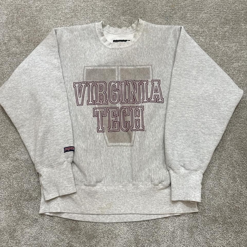 Vintage Virginia Tech Hokies Crewneck Sweatshirt Jansport Large NCAA